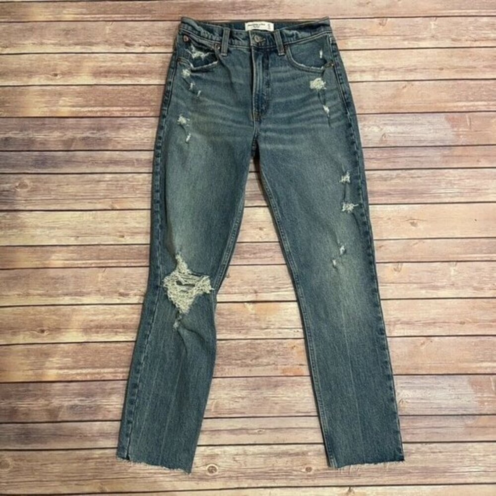 Abercrombie & Fitch Skinny High Rise Jeans Distressed Raw Hem